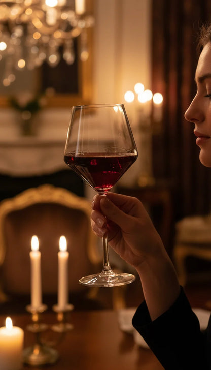 Persoon met een glas wijn in de hand