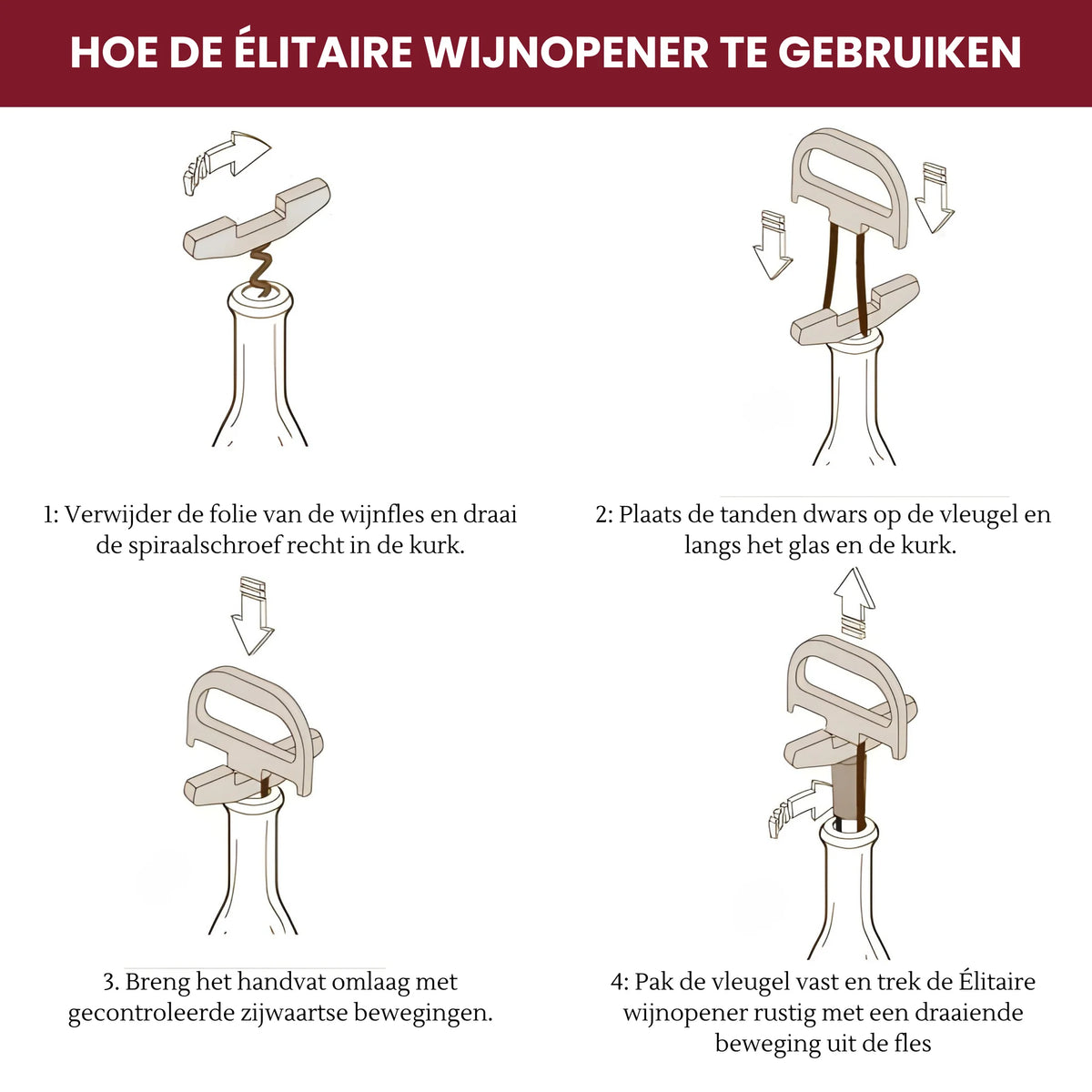 Gebruik van Élitaire - Tweedelige Wijnopener stap voor stap