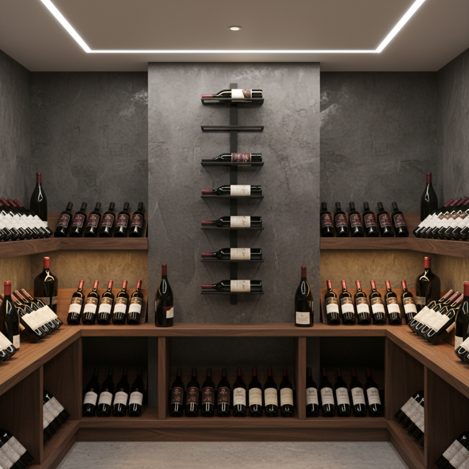 Foto van een wijnkelder met verschillende wijnrekken